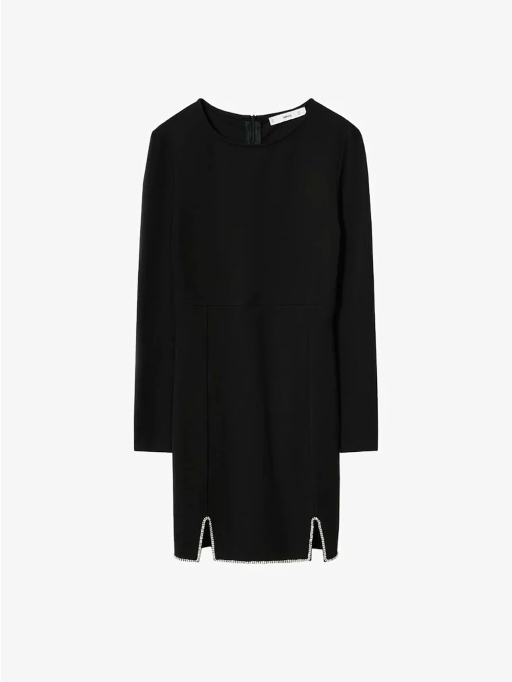 Mango Black Long-Sleeve Mini Dress with Front Slit Embellishments Size Small - Picture 2 of 6
